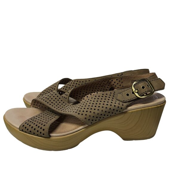 Dansko Jacinda Wedge Sandal Womens EU41 US10.5-11 Brown Perforated Leather Shoes - Picture 4 of 13